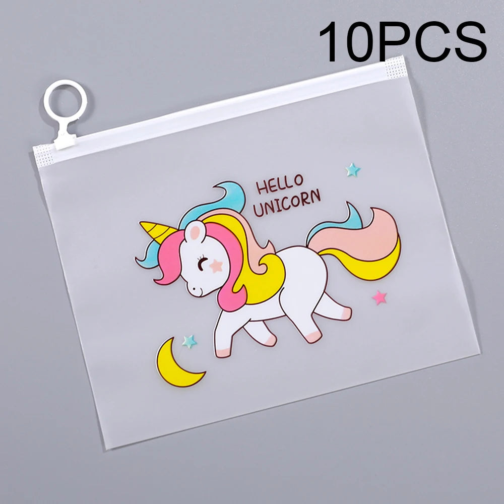 10pcs 21x17cm Cute Unicorn Cartoon File Storage Bag, Transparent Zipper Storage Bag,Birthday Gift Bag,Baby Shower