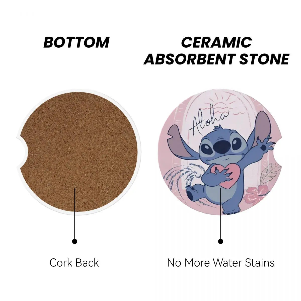 Kawaii Stitch Cartoon Car Cup Coaster 2PCS Universal Cup Holders Embedded in Ornaments Coaster Car Interior Accessories