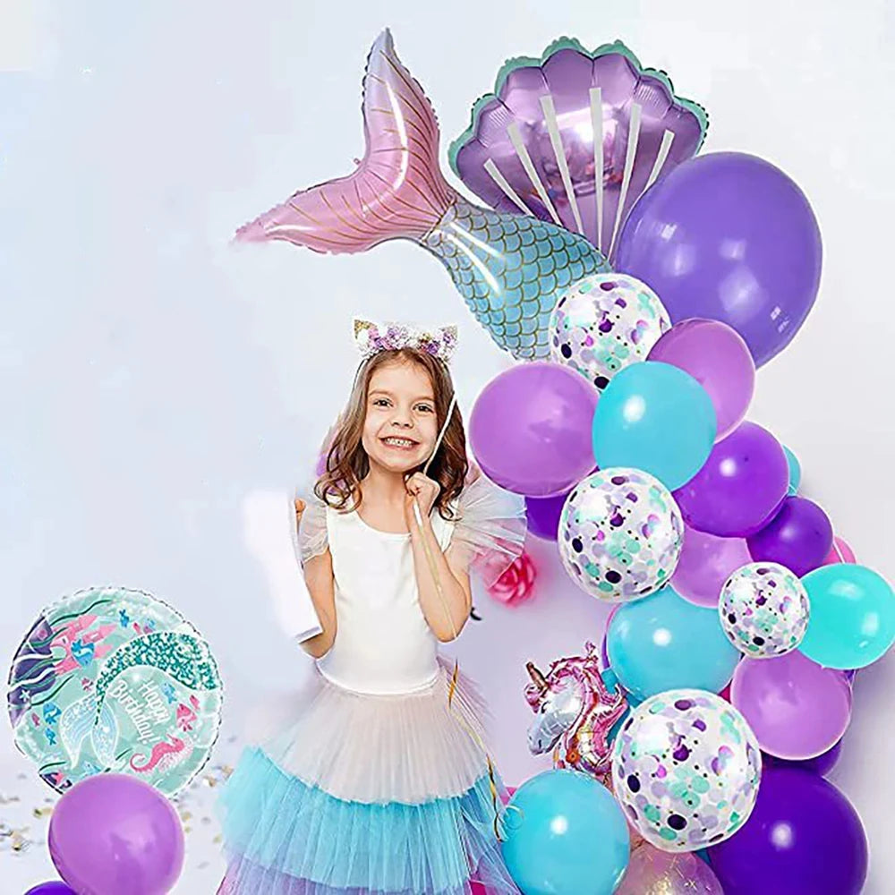 20pcs Mermaid Tail Shell Colorful Paper Balloon Set with Mermaid Theme Birthday Wedding Party Decoration Balloon