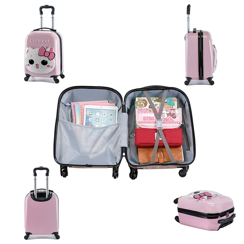 XQ kids travel suitcase 18-inch carry ons luggage trolley case for girls boys gift cabin rolling luggage spinner cute Cartoon
