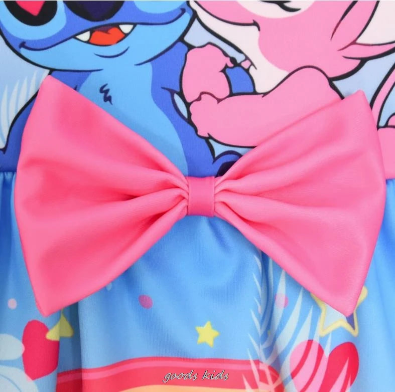 Hot Lilo And Stitch Children's Dress Sets Cartoon Cute Girls Dress Sleeveless Bow Vest Toddler Dress And Small Bag Birthday Gift