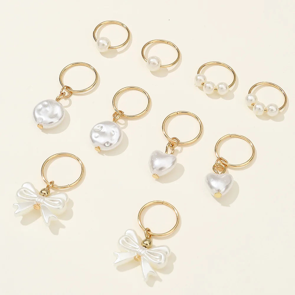10pcs Hair Charms Metal Pearl Love Bow Hair for Braids Dreadlock Braid Clips Beads Hair Cuffs Clips for Women Girls