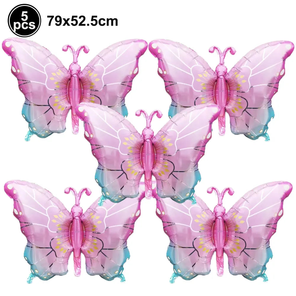 5pcs Colorful Butterfly Foil Balloons Butterfly Balloons Butterfly Themed Balloon Girl Party Birthday Wedding Baby Shower Decors