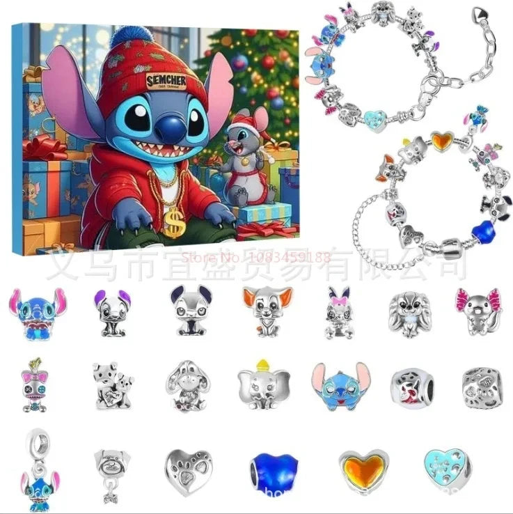 New Hot Stitch Mickey Christmas Advent Calendar Bracelets 24 Days Xmas Countdown Calendar Diy Jewelry Making Kit Girl Xmas Gifts