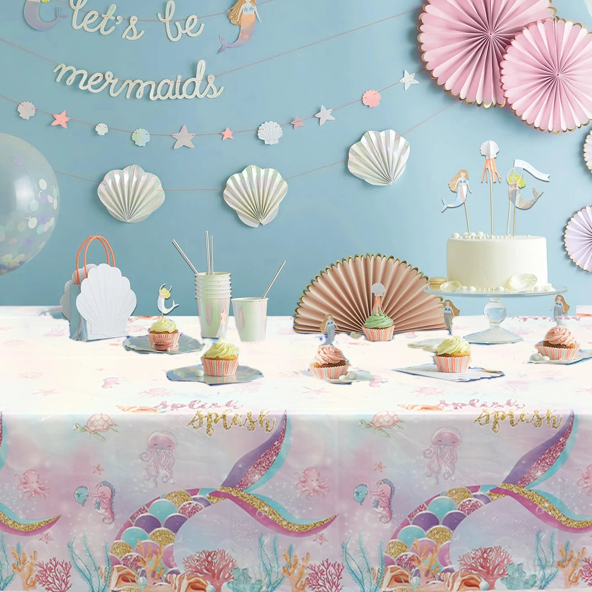 Mermaid Iridescence Plastic Tablecloths,Mermaid Laser Table Cloths for Girls Birthday Wedding Disco Mermaid Themed Party Decor