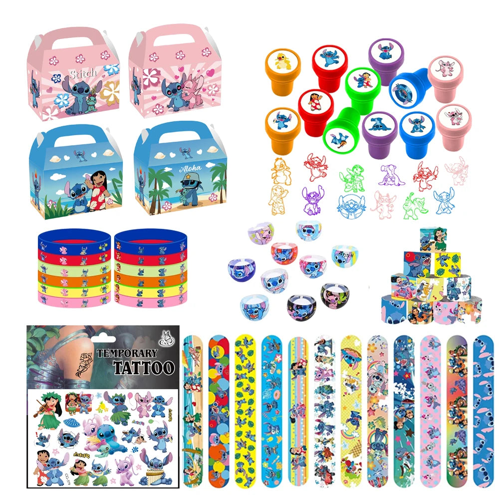 Lilo Stitch Party Gift Supplies Slapping Bracelets Reusable Drinking Straws Stamp Paper Bags Stickers Ring Birthday Party Decora