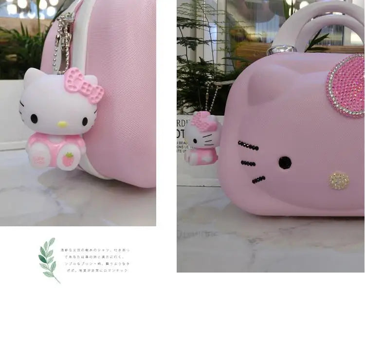 Kawaii 14 Inches Hello Kitty Cosmetic Case Sanrioed Anime Suitcase High Capacity with Lock Storage Bag Girl High End Gift Travel