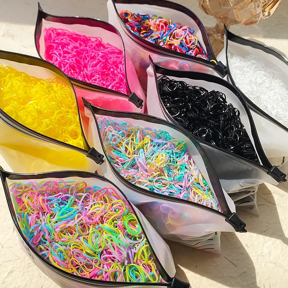 500pcs Girls Colourful Disposable Rubber Band Hair Ties Headband Children Ponytail Holder Bands Kids Hair Accessories Scrunchie