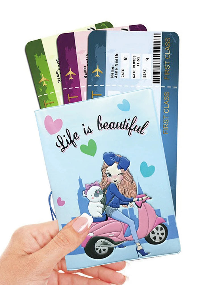 New Cute Travel Passport Cover Creative Relief Pattern Passport Holder Girl Anti-lost Telescopic Rope Protective Passport Case