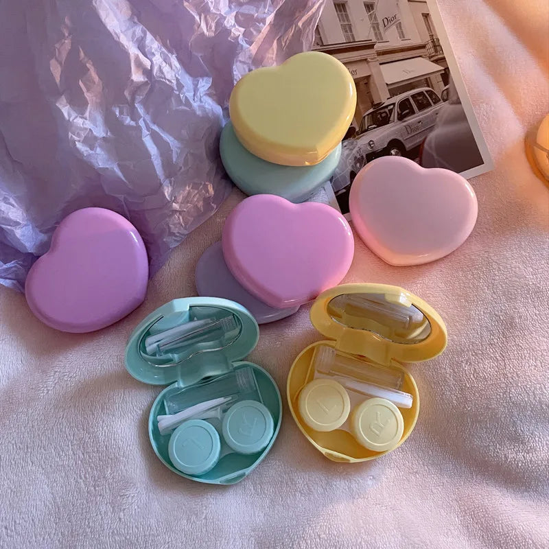 Travel Color Contact Lenses Box for Eyes Tool Kit Women Girl Heart Lady Holder Storage Eye Care Container with Mirror Tweezer