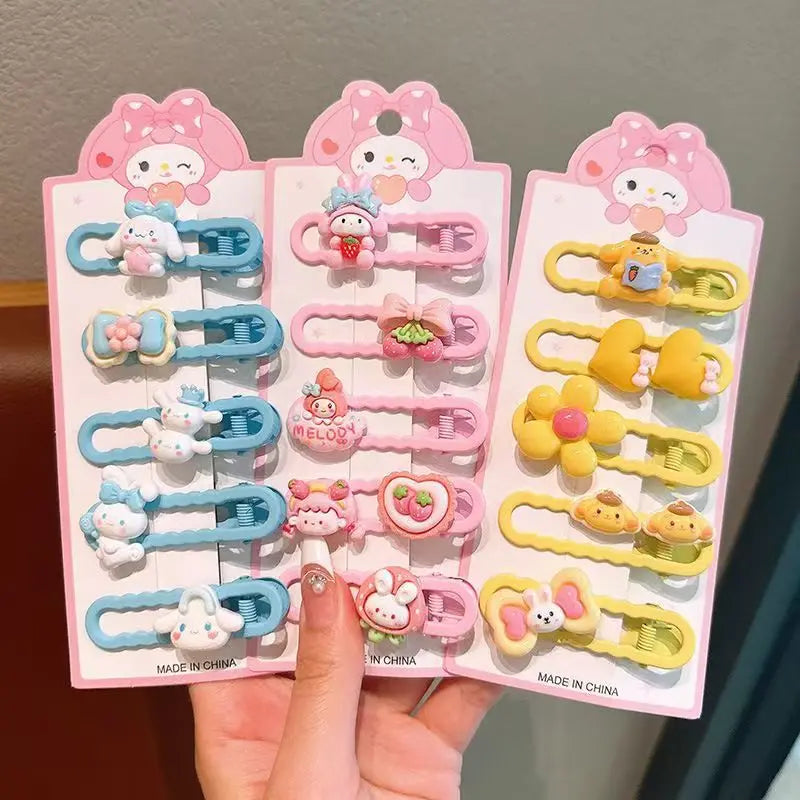 Sanrio Kids Hair Clips Set Cartoon Barrettes for Girls Soft Hairpins with 3D Charm Non-Slip Side Bangs Clips Hair Accessories