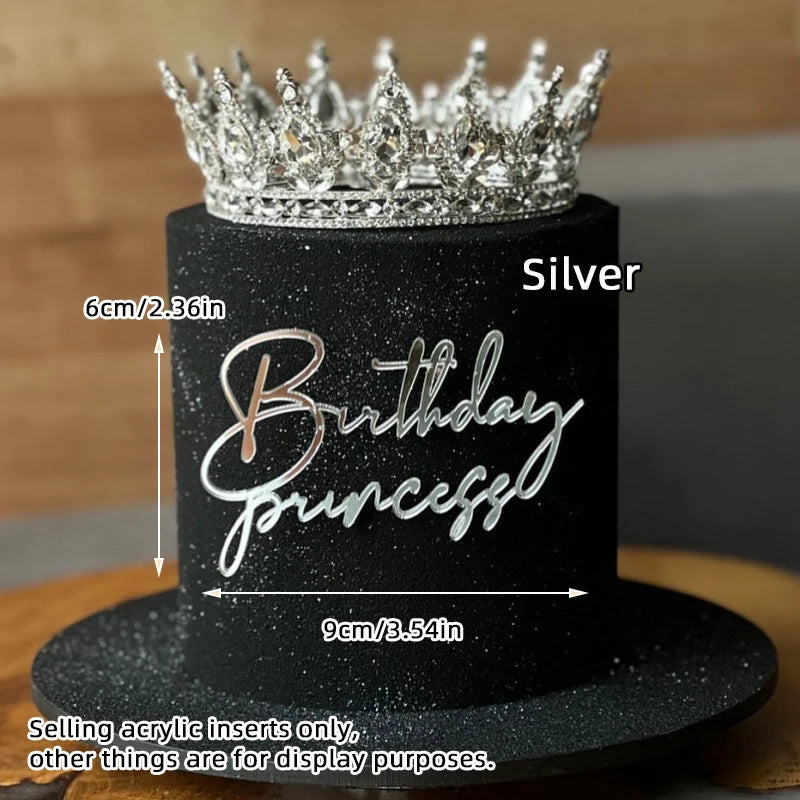 Cake Topper Acrylic Happy Birthday Queen Princess Suitable for Girls Birthday Party Cake Decoration Girls Mitzvah Baby Shower
