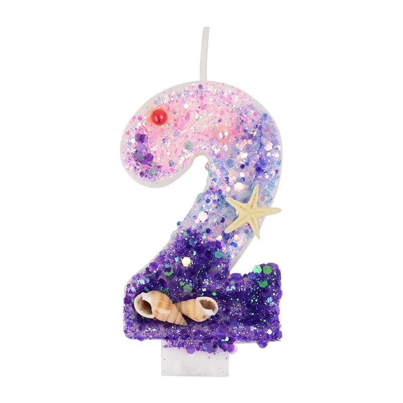 Mermaid Cake Candle Pink Purple 0-9Numbers Cake Topper Girl Little Mermaid Birthday Party Cake Decoration Supplies Under the sea