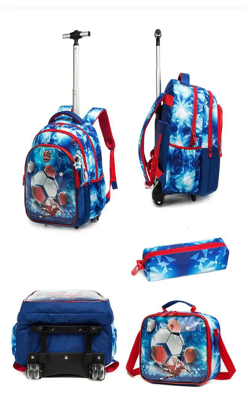 Children's School Backpack with Wheels Kids Wheeled School Bag Teenagers Bag Girls Canvas Backpack Travel Luggage Trolley Bags
