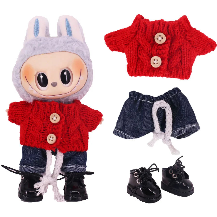 Doll Sweater Pants Shoes set For labubu Clothes 17 cm Doll Accessories,Toys For Girls,Christmas Festival Birthday Present