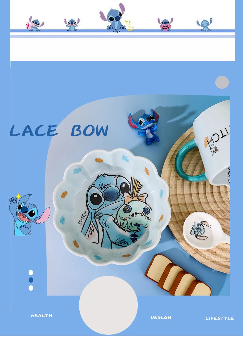 Stitch Salad Bowl Dinner Plates Household Ceramic Plate Cute Styling Rice Bowl Resistant Tableware Kids Water Cup Coffee Mug