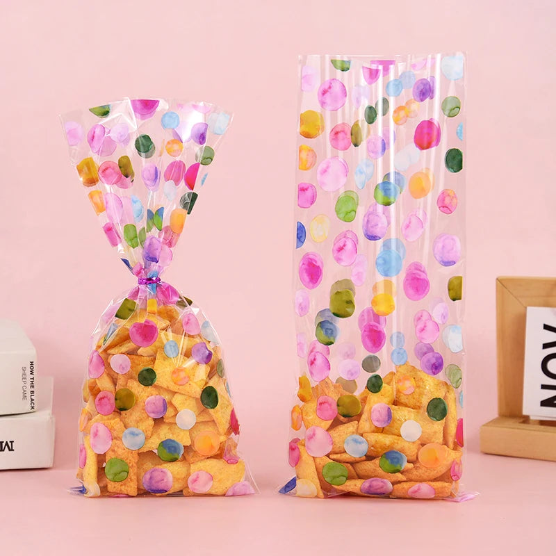 25/50pcs Rainbow Polka Dot Candy Cookie Bag Birthday Party Biscuit Gift Packaging Cellophane Bags Wedding Baby Shower Supplies