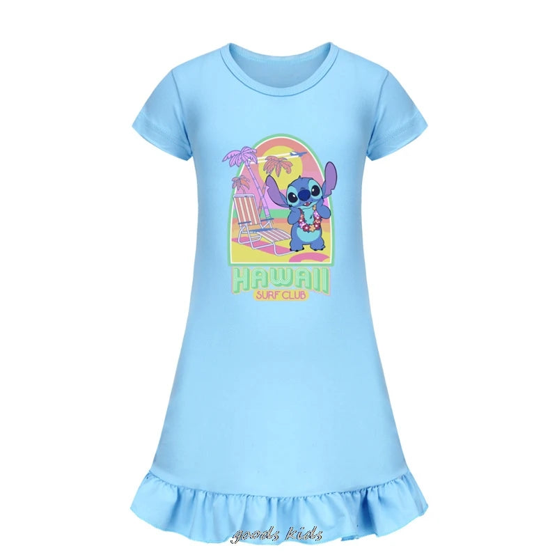 Hot Lilo And Stitch Cosplay Costumes Fashion Knee-Length Dresses Teenagers Cartoon Girl Pajamas Children Nightgown Girls Clothes