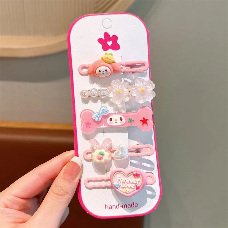 Sanrio Kawaii Melody Cinnamoroll Headdress Cartoon Hair Clip Set Little Girl Charm Bangs Clip Hair Hairpins Hair Accessories