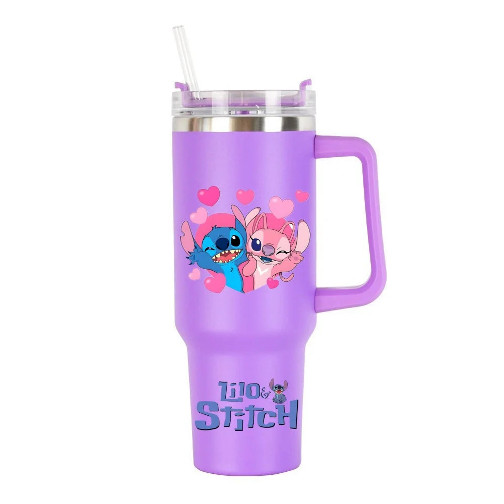 Thermal Coffee Lilo & Stitch Cups with Straw Stainless Steel Vacuum Insulated Tumbler 40oz Thermal Iced Travel Cup for Outdoor