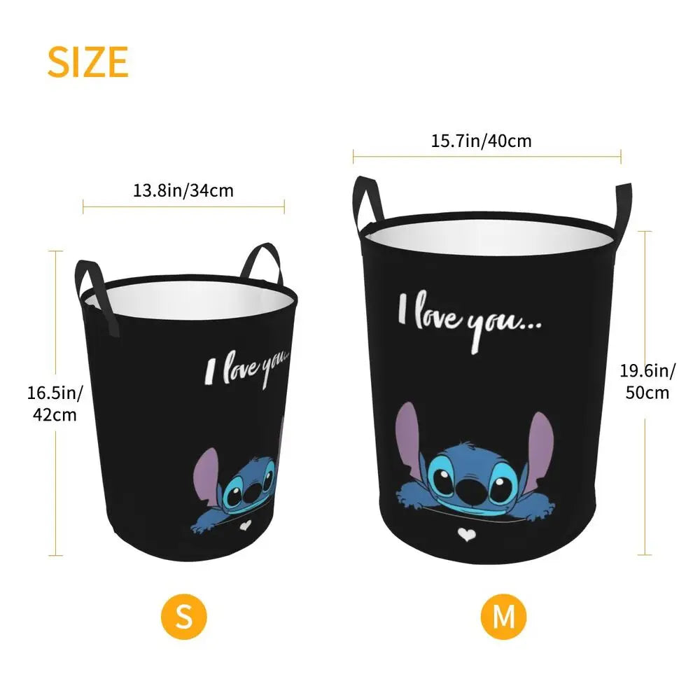 Customized SLilo And Stitch Cartoon Laundry Hamper Large Storage Basket Anime Kids Nursery Toy Organizer