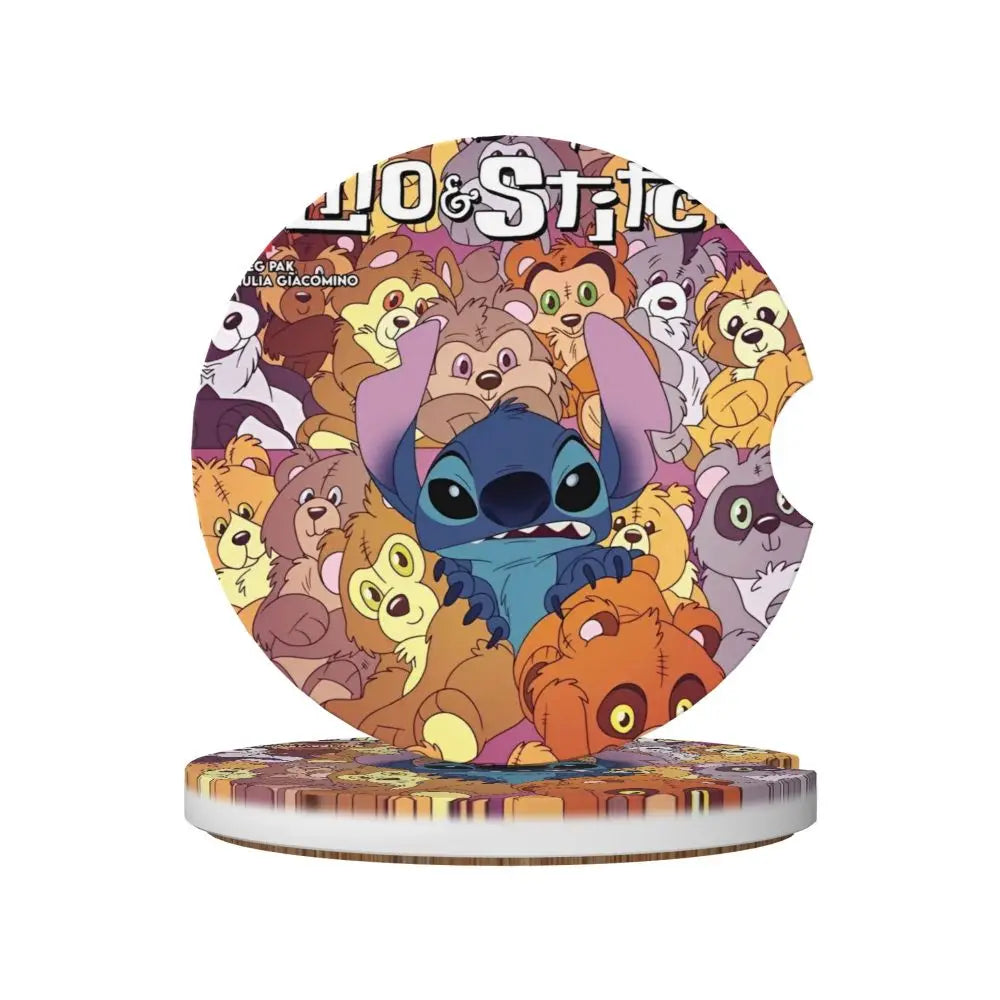 Kawaii Stitch Cartoon Car Cup Coaster 2PCS Universal Cup Holders Embedded in Ornaments Coaster Car Interior Accessories