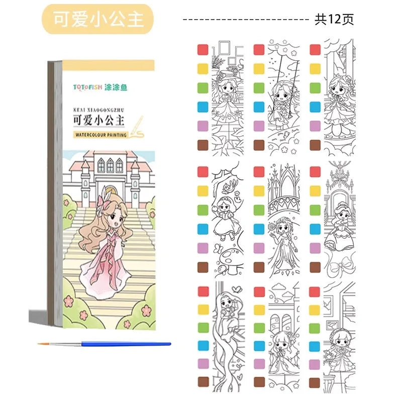 Children Coloring Books Arts Beginners Water Colour Paiting Note With Pigment Kindergarten Handicraft DIY Drawing Book Kid Gift
