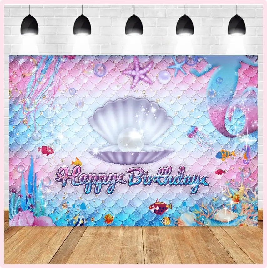 Mermaid Birthday Party Decorations Mermaid Theme Tableware Hanging Banner Candy Box Banner Party Decoration Supplies For Kids