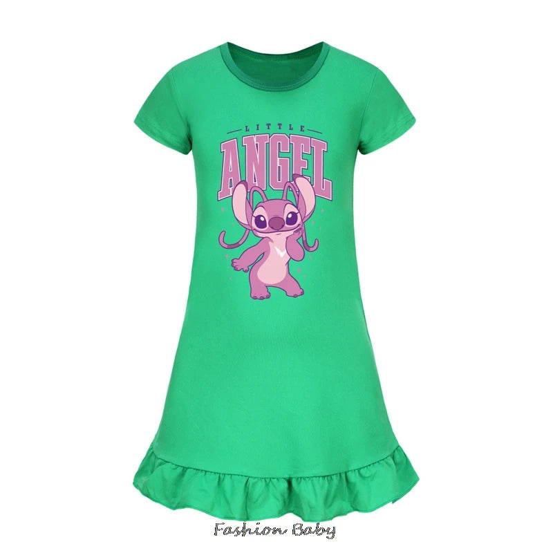 Hot Lilo And Stitch Cosplay Costumes Fashion Knee-Length Dresses Teenagers Cartoon Girl Pajamas Children Nightgown Girls Clothes