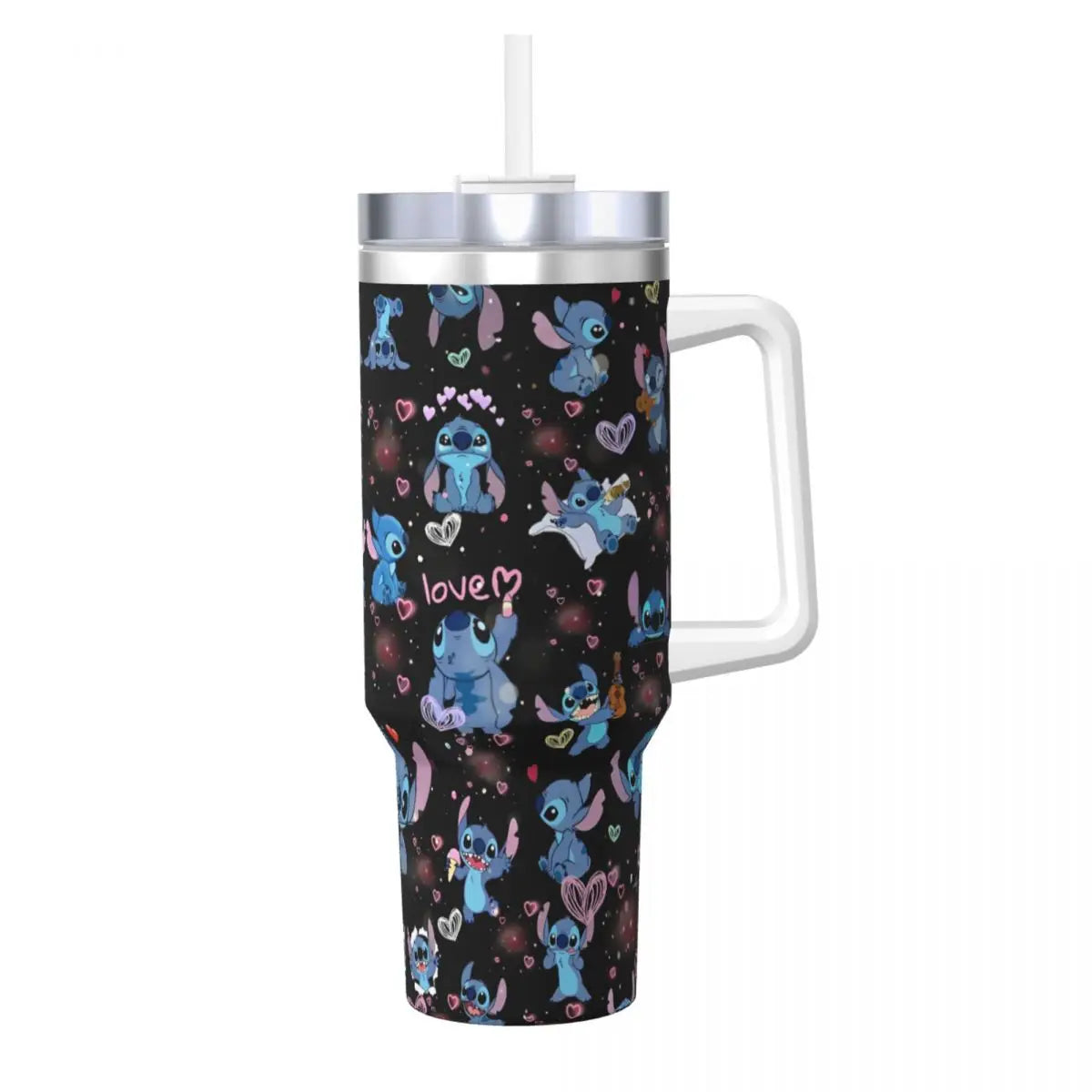 Stainless Steel Tumbler   Stitch Mugs Cup With Straws Travel Cold and Hot Water Bottle Heat Preservation 40oz Thermal Mug