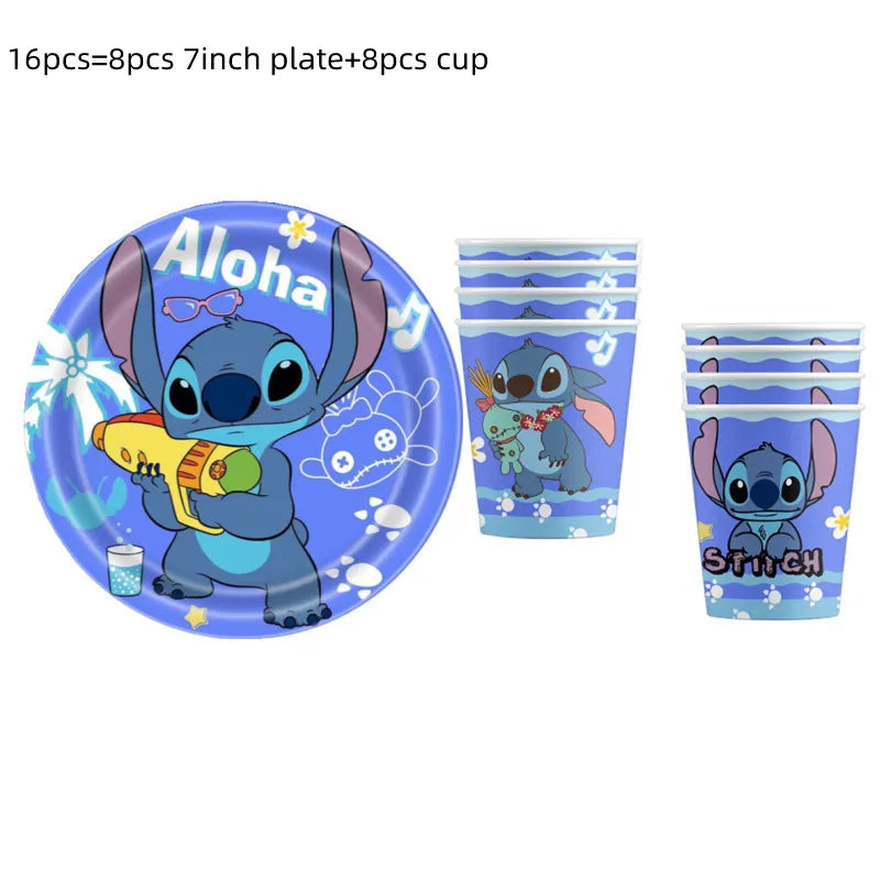 Lilo Stitch Party Supplies Paper Cup Plate Balloon Tablecloth Cake Toppers For Kid Boy Birthday Party Decoration Baby Shower