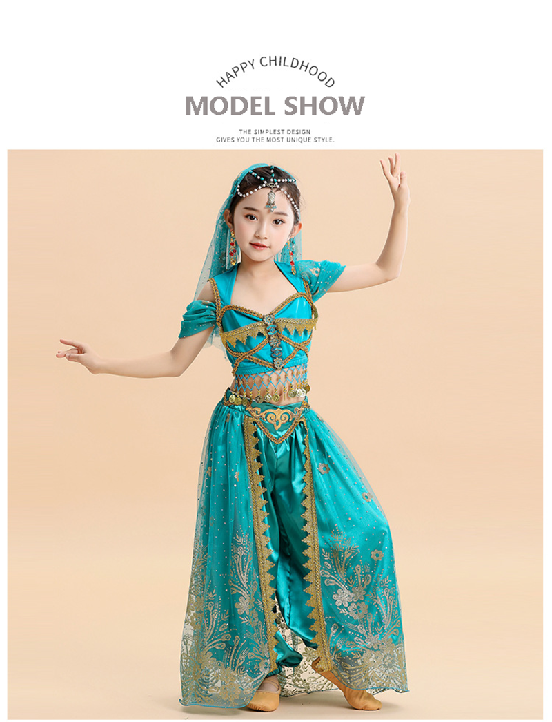  Kids India Princess Belly Dance Set Oriental Indian Dance Sari Girl Performance Costume Bollywood Children Stage Outfit