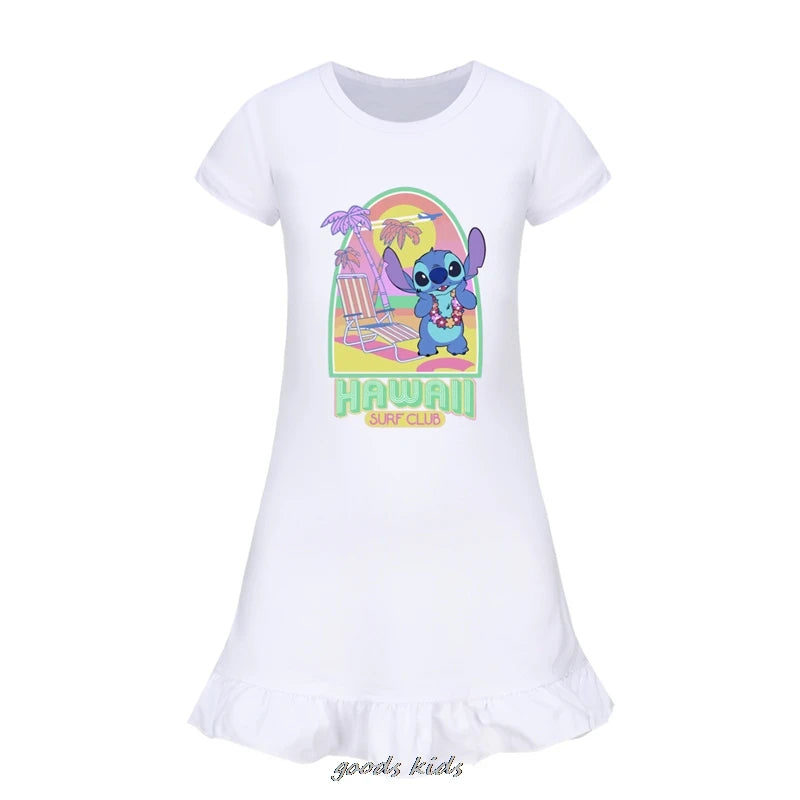 Hot Lilo And Stitch Cosplay Costumes Fashion Knee-Length Dresses Teenagers Cartoon Girl Pajamas Children Nightgown Girls Clothes