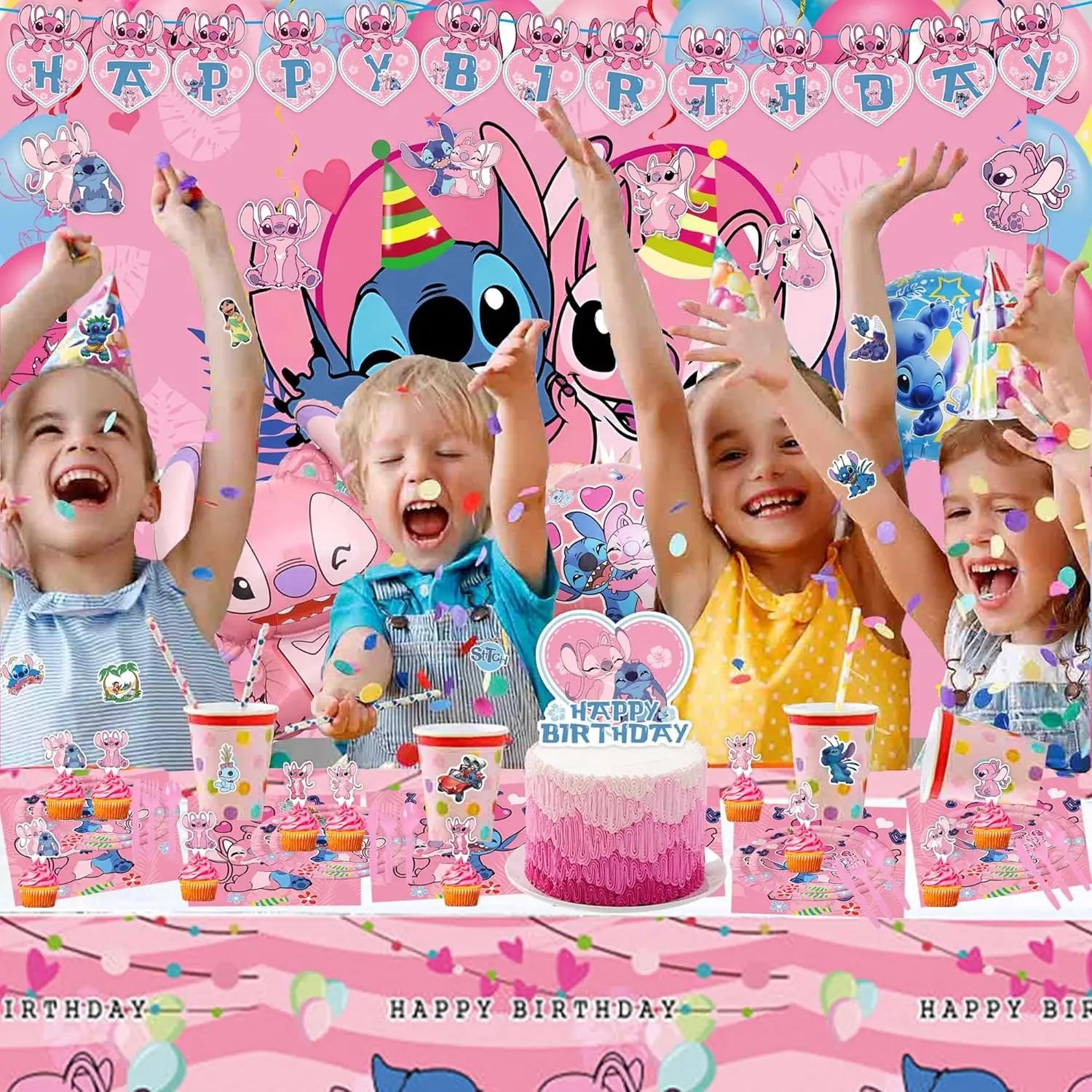 Lilo And Stitch Girl Party Birthday Decoration Set Party Supplies Tableware Stitch Balloon Banner Plate Napkin Tablecloth forkid