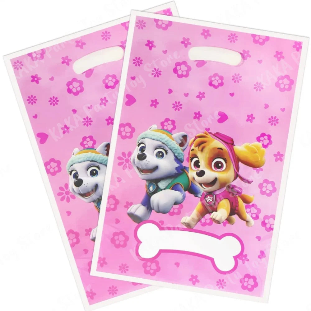 10/20/30Pcs Pink Paw Patrol Party Gift Bags Skye Theme Plastic Candy Loot Bag Kids Girl Birthday Decoration Supplies Baby Shower