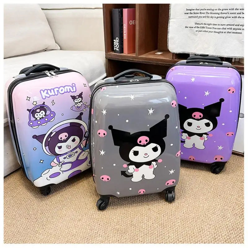 New 18-Inch Suitcase Kawaii Kuromi Kids Trolley Case Student Cartoon Luggage Girls Travel Portable Boarding Case Kids Toys Gift