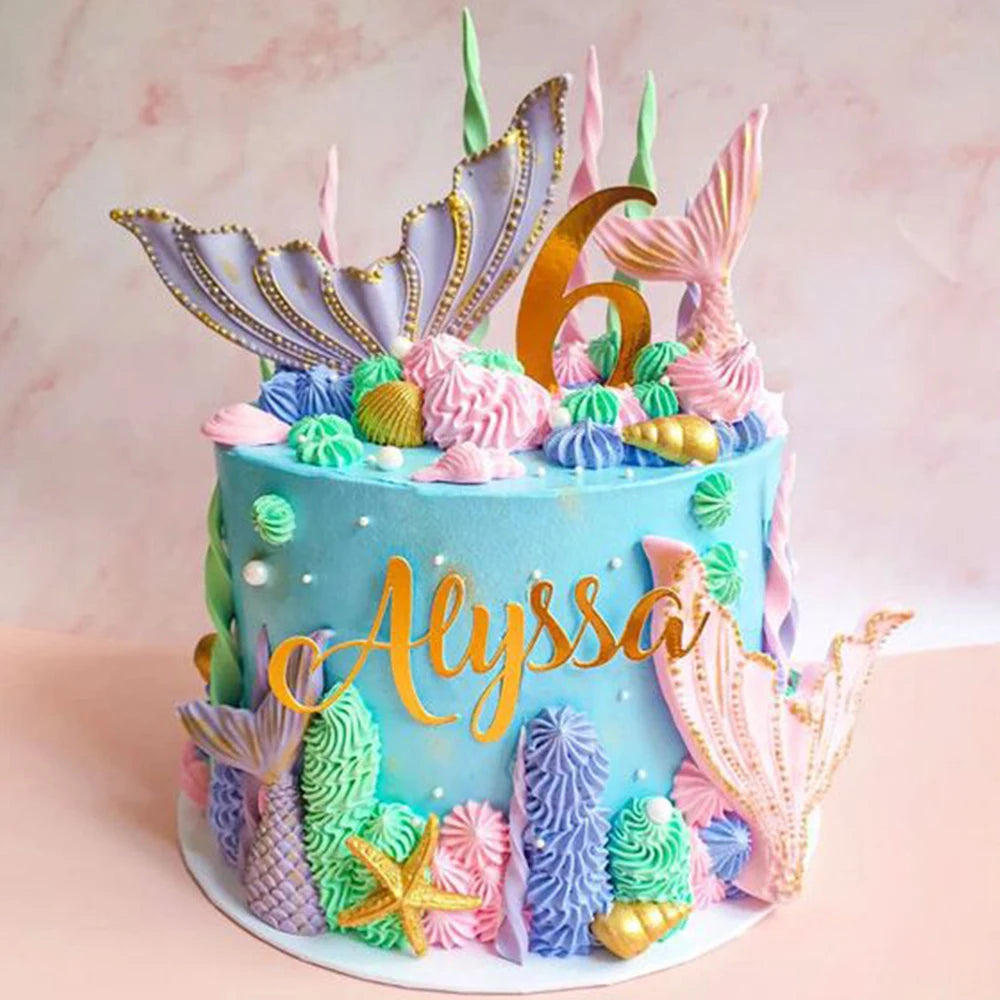 Mermail Cake Decoration Pink Purple Mermaid Tails Bubbles Shells Cake Toppers Under the Sea Theme Birthday Baby Shower Party Dec