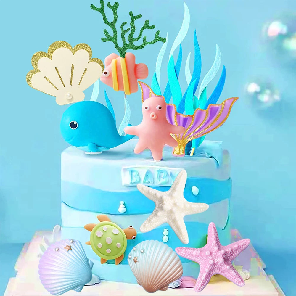 Birthday Cake Decor Mermaid Starfish Shell Cake Topper Fish Topper Under The Sea Cake Topper Ocean Theme Birthday Party Supplies