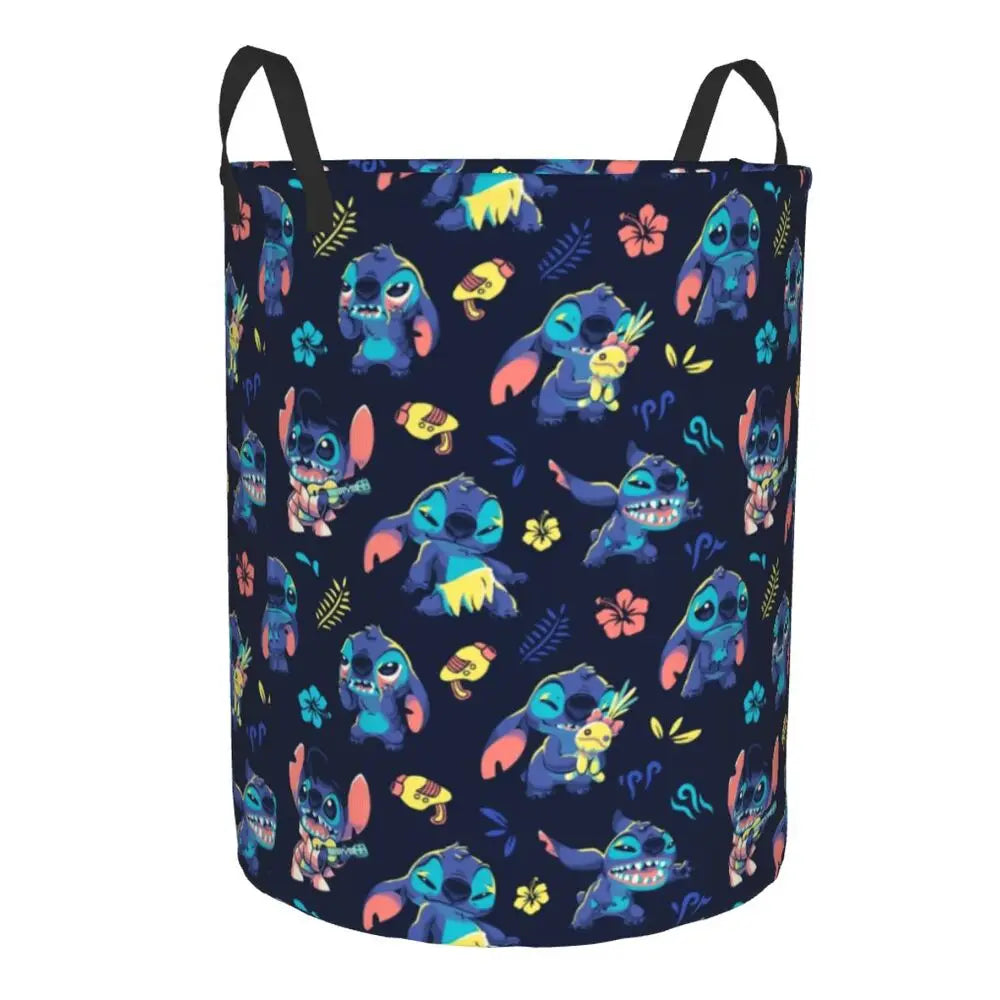 Custom Stitch Kiss Angel Love Heart Anime Laundry Hamper Large Clothes Storage Basket Toy Bin Organizer for Boy Girl