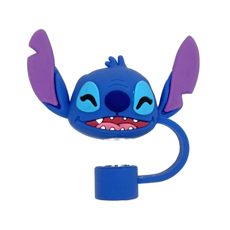 MINISO 10mm Straw Cap Stitch Kawaii Cute Student Anime Cartoon Cups Straw Sleeves Dust Plug Decorations Toys Boys Girls Gifts