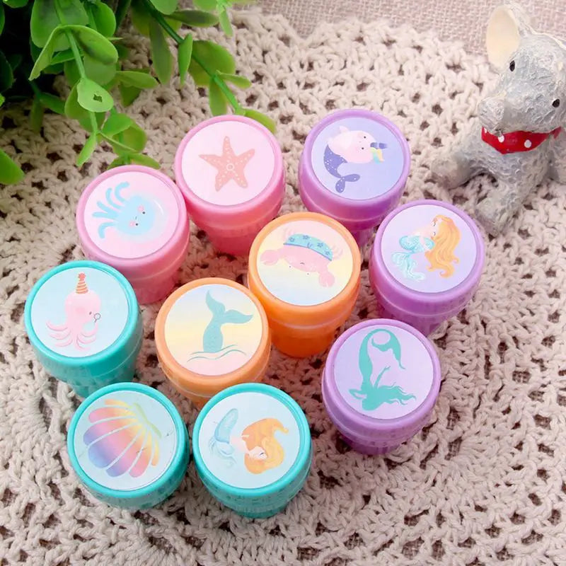 10PCS Cartoon Self-ink Stamps Toy Gift Kids Favor Mermaid Unicorn Birthday Party Children Gift Christmas Wedding Guest Giveaways