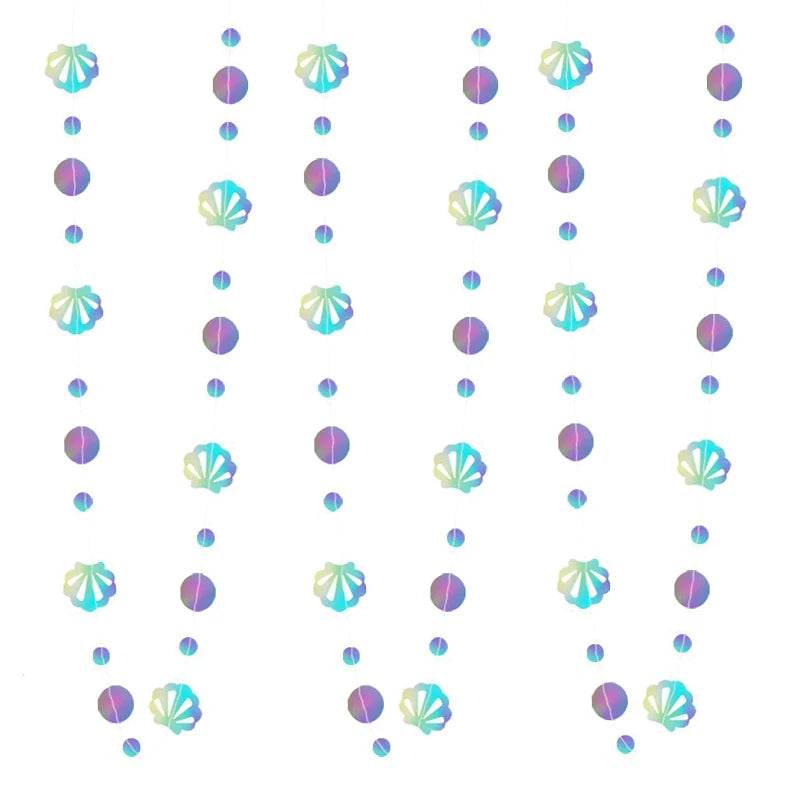 4M Mermaid Themed Silver Dazzling Gradient Pendant Banner Mermaid Bubbles Shell Banner Children's Day Birthday Party Decorations