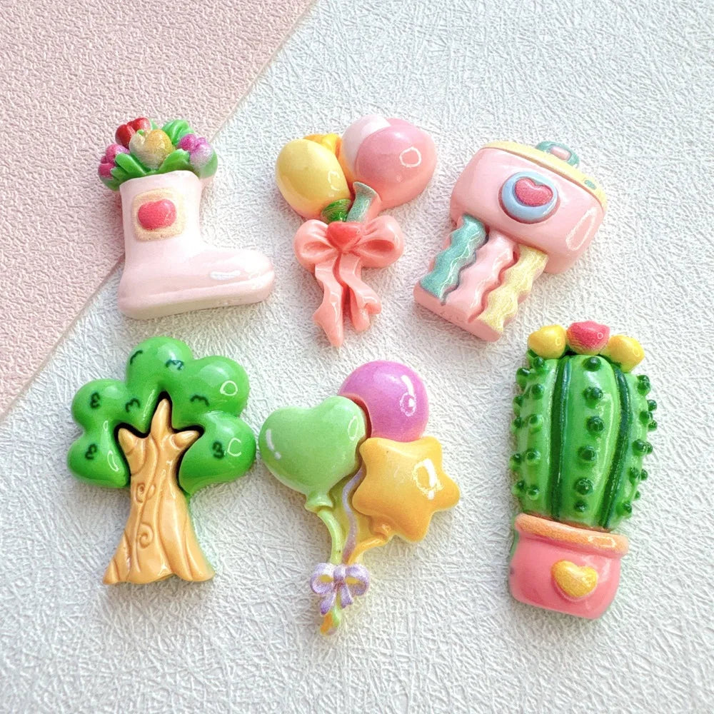 20pc Balloon Camera Fruit Tree Cartoon Resin Charms DIY Cream Gel Hair Clips Scrunchies Phone Case Craft Supplies for Kids Girls