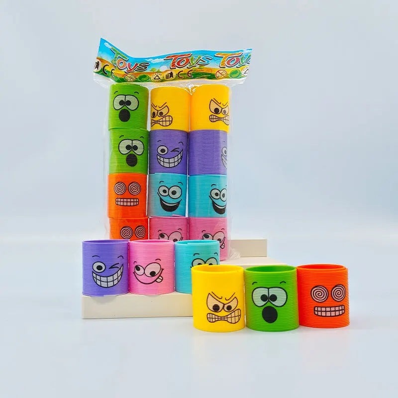 12Pcs Neon Rainbow Plastic Smile Magic Spring Toys for Children Birthday Party Favors Piñata Fillers Carnival Prizes Goodie Bag
