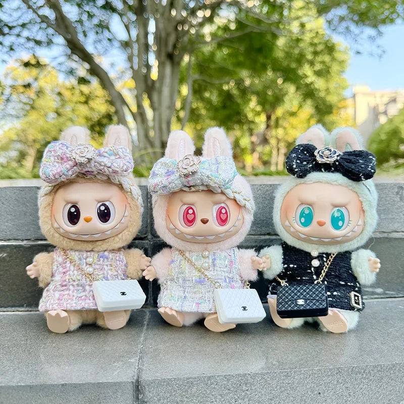 Cute 17cm Labubu Idol Doll Outfit Camellia Dress Bag Shoes Set The Monster Sitting Party Collection Mini DIY