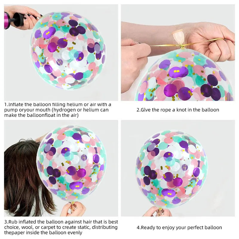 10PCS/PACK 12 inch Mermaid Theme Latex Confetti Balloons Mermaid Party Decoration Globos for Girl Mermaid Birthday Party Decor