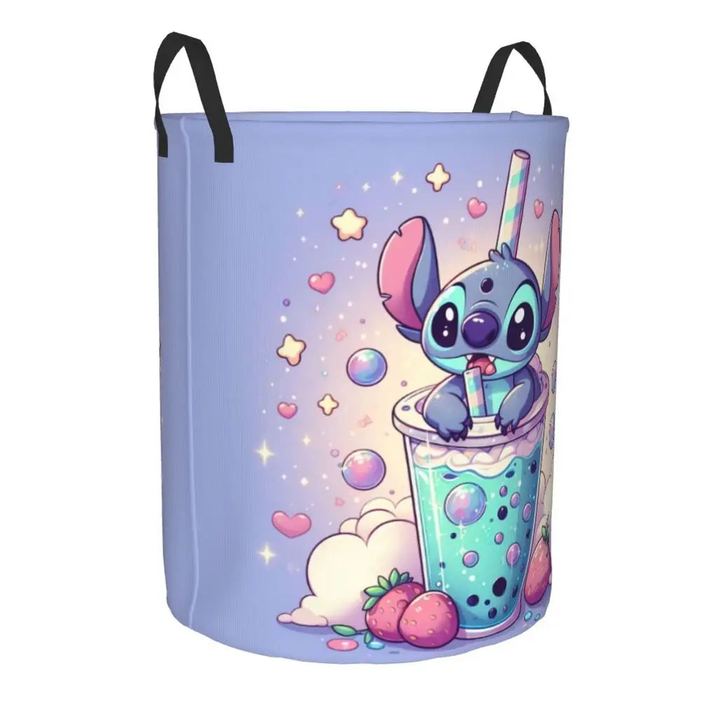 Custom Stitch Kiss Angel Love Heart Anime Laundry Hamper Large Clothes Storage Basket Toy Bin Organizer for Boy Girl