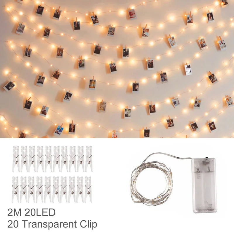 Photo Clip Light Banner Wedding Decoration Birthday Party Decor Kids Girl Boy Baby Shower Banner Christmas Decoration 2023