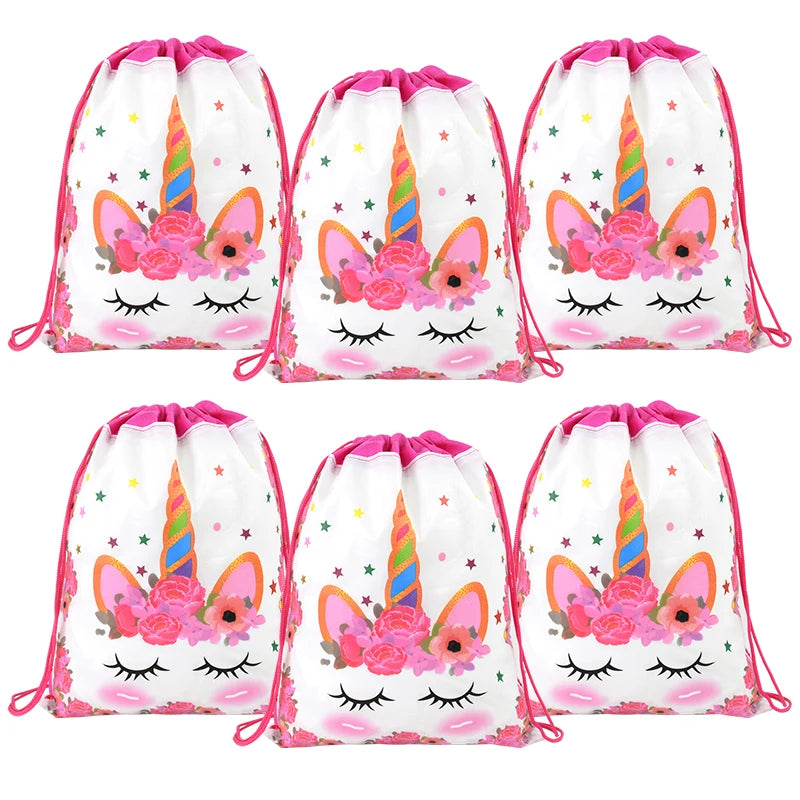1/6/12Pcs Unicorn Drawstring Bag Kids Girls Unicorn Birthday Party Favors Supplies Candy Gift Packaging School Storage Backpacks