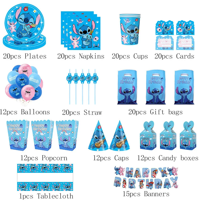 Stitch Birthday Decoration Supplies Disposable Tableware Kit Lilo and Stitch Birthday Party Cups Plates Tablecloth Supplies